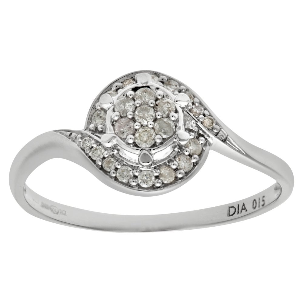 SPARKLD Ladies 9ct White Gold 15pts Diamond Fancy Cluster Ring