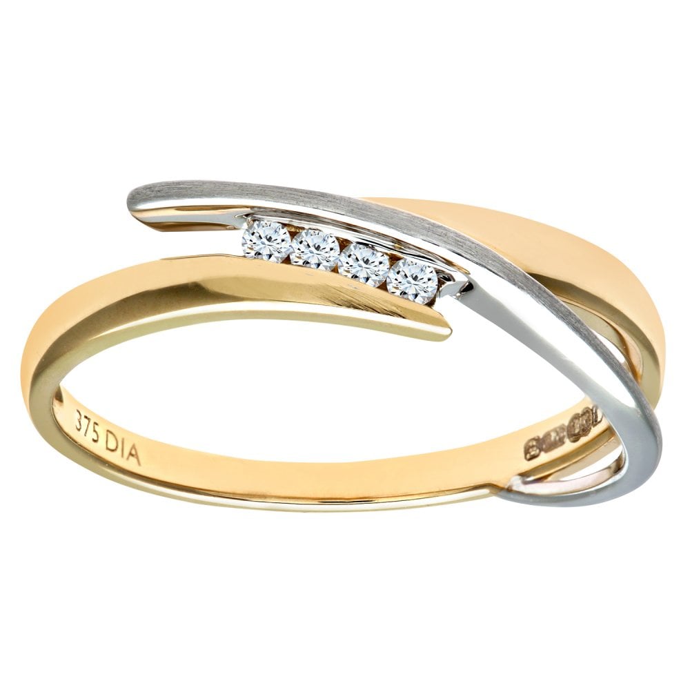 SPARKLD 9ct Yellow And White Gold Diamond Ring In Crossover Design