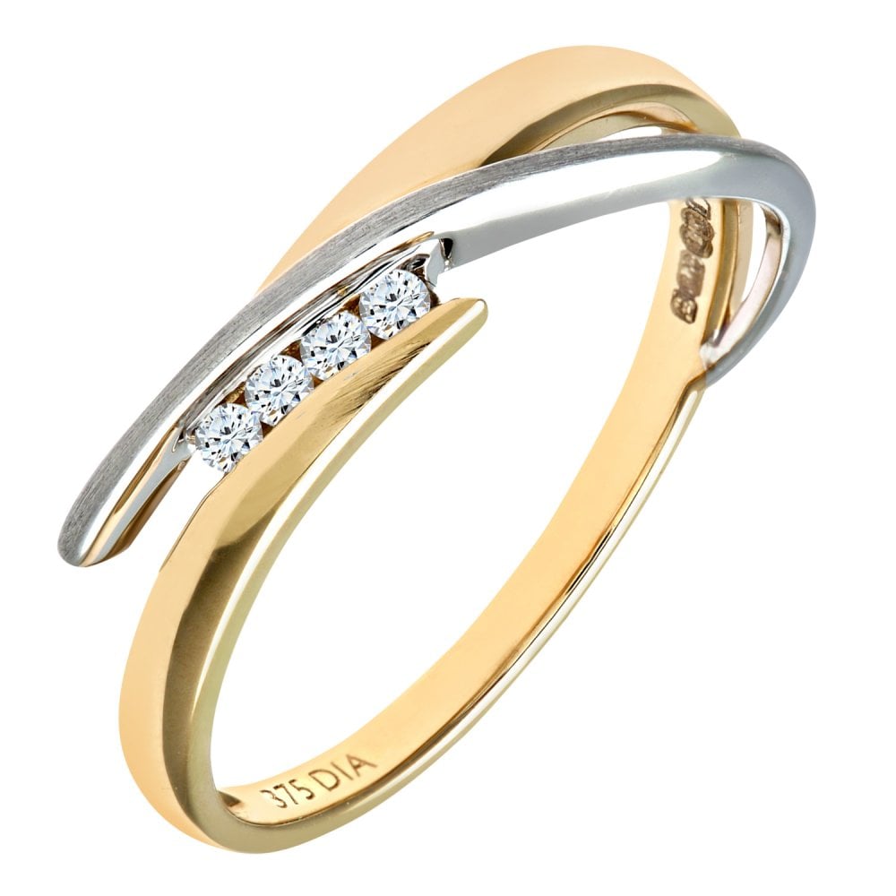 SPARKLD 9ct Yellow And White Gold Diamond Ring In Crossover Design
