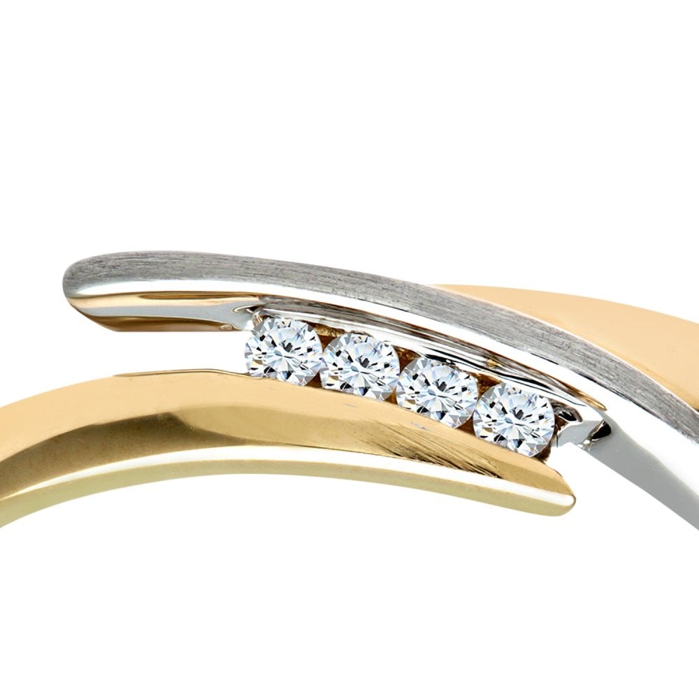 SPARKLD 9ct Yellow And White Gold Diamond Ring In Crossover Design