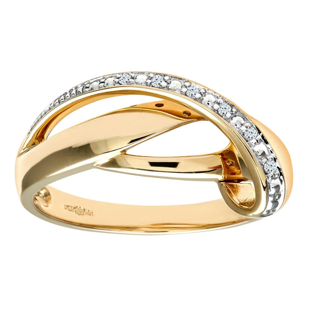 SPARKLD Women's 9 ct Yellow Gold Fancy Diamond Crossover Ring