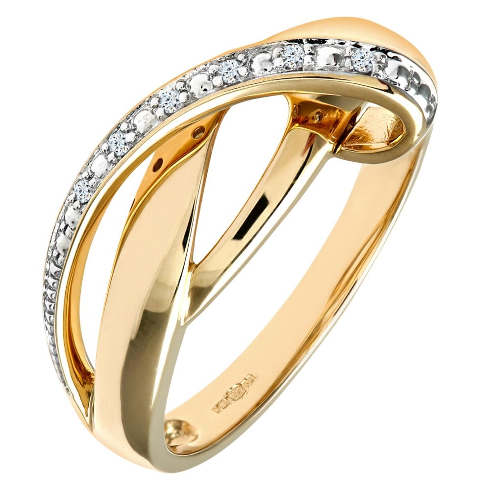SPARKLD Women's 9 ct Yellow Gold Fancy Diamond Crossover Ring
