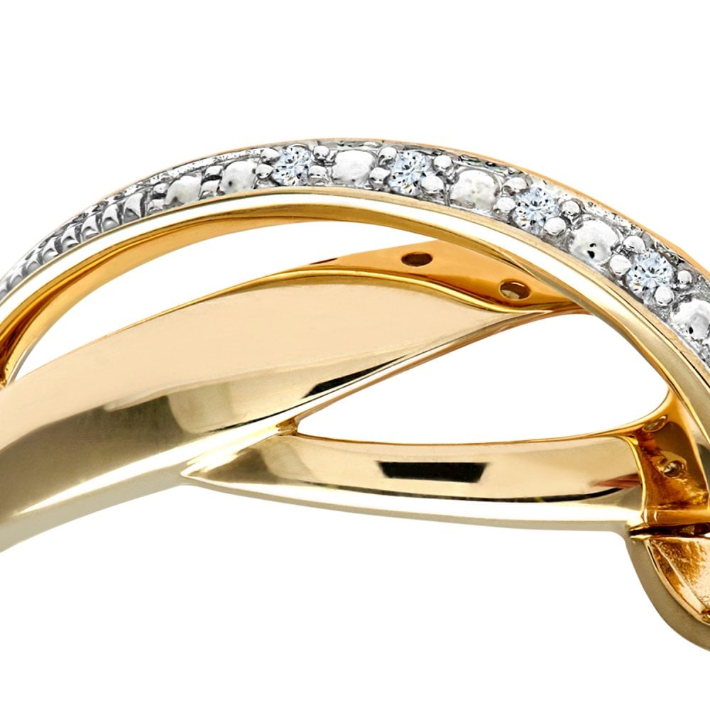 SPARKLD Women's 9 ct Yellow Gold Fancy Diamond Crossover Ring