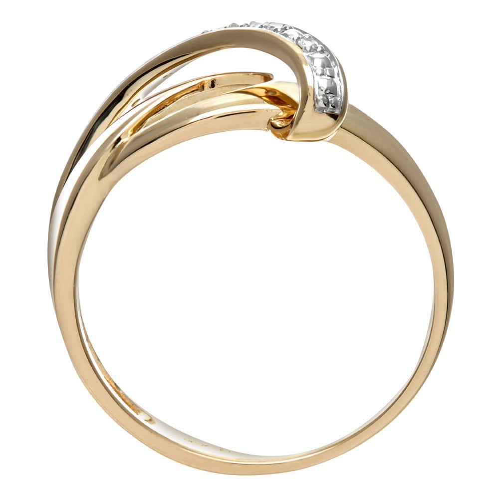 SPARKLD Women's 9 ct Yellow Gold Fancy Diamond Crossover Ring