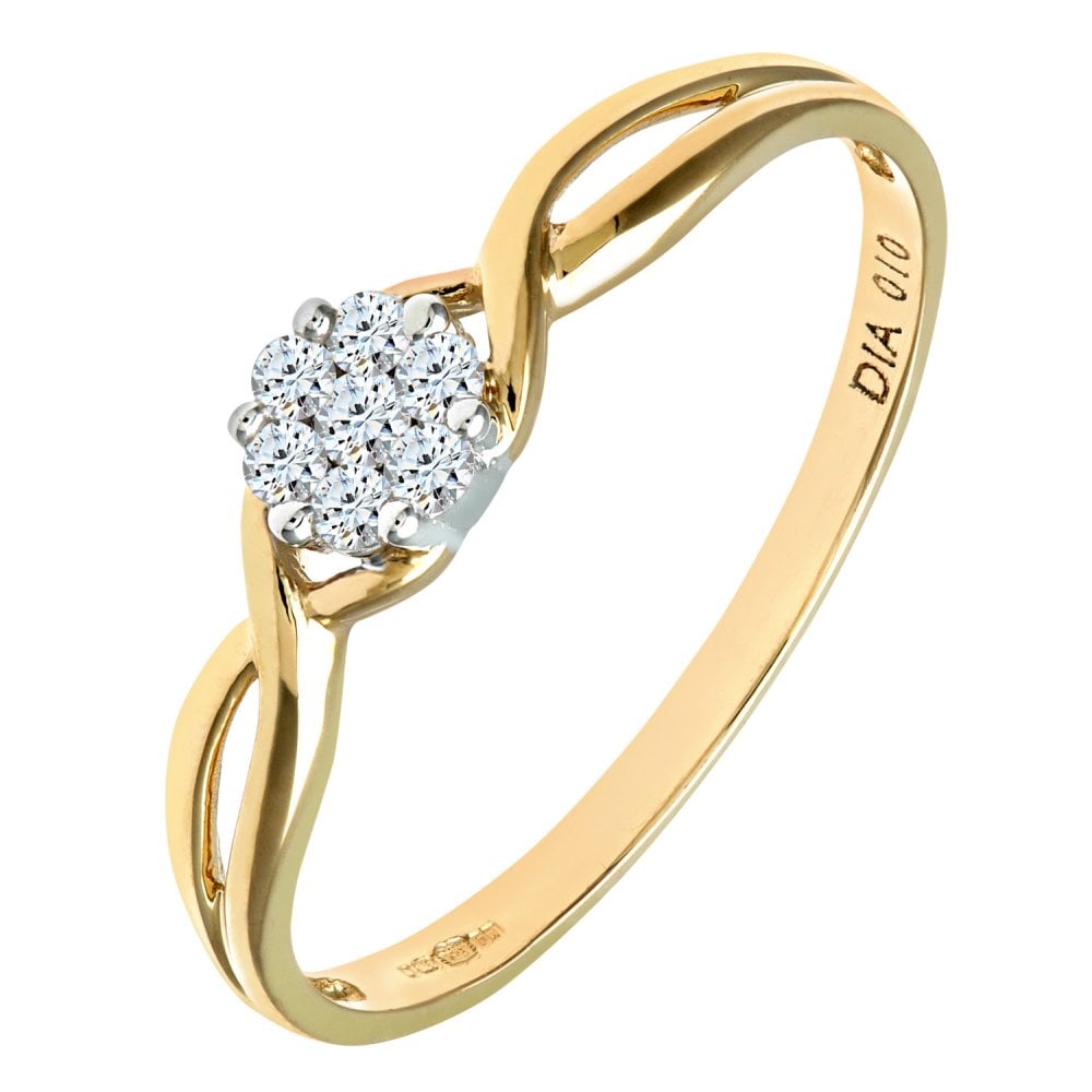 SPARKLD Ladies SPARKLD 9ct Yellow Gold 10pts Diamond Fancy Cluster Ring