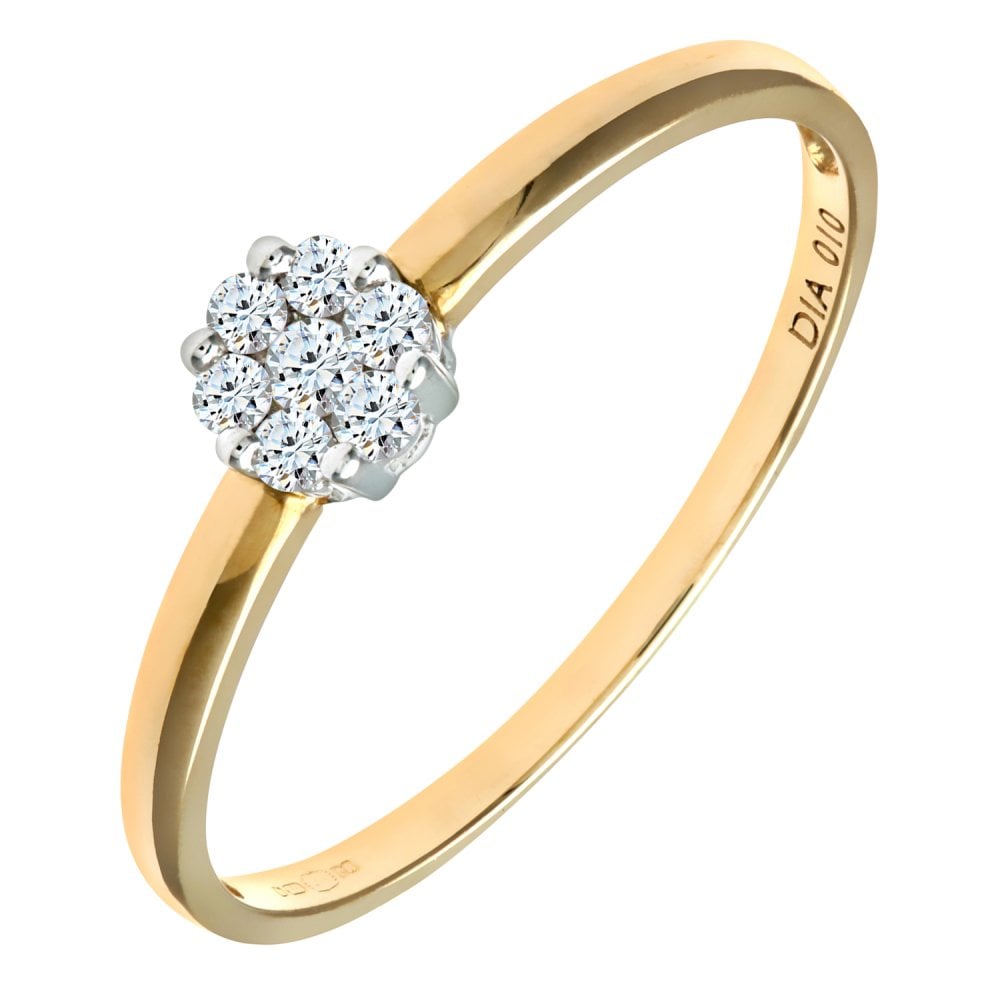 SPARKLD Ladies SPARKLD 9ct Yellow Gold 10pts Diamond Cluster Ring