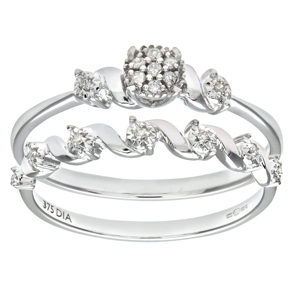 SPARKLD 9ct White Gold Diamond Bridal Ring Set