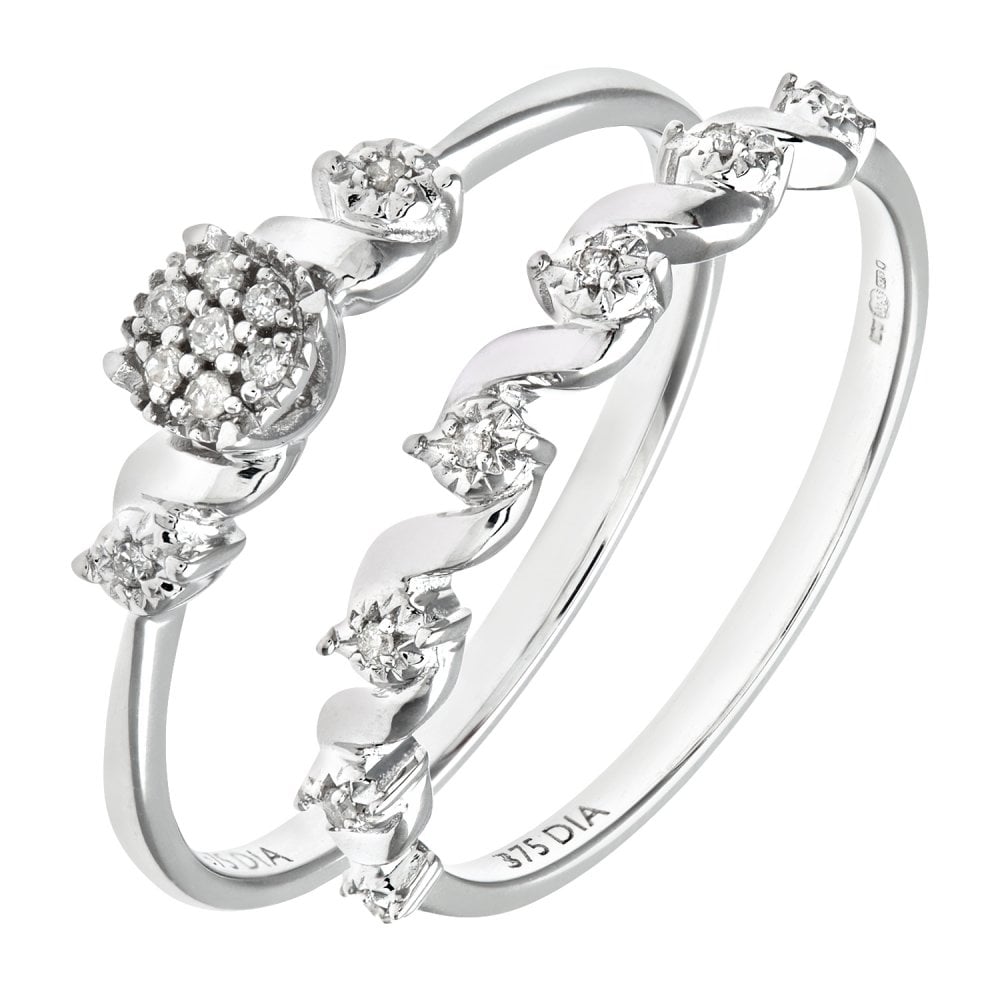 SPARKLD 9ct White Gold Diamond Bridal Ring Set