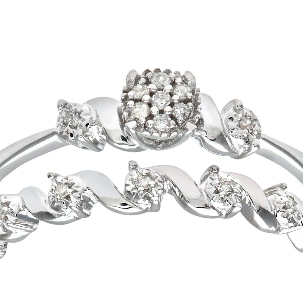 SPARKLD 9ct White Gold Diamond Bridal Ring Set