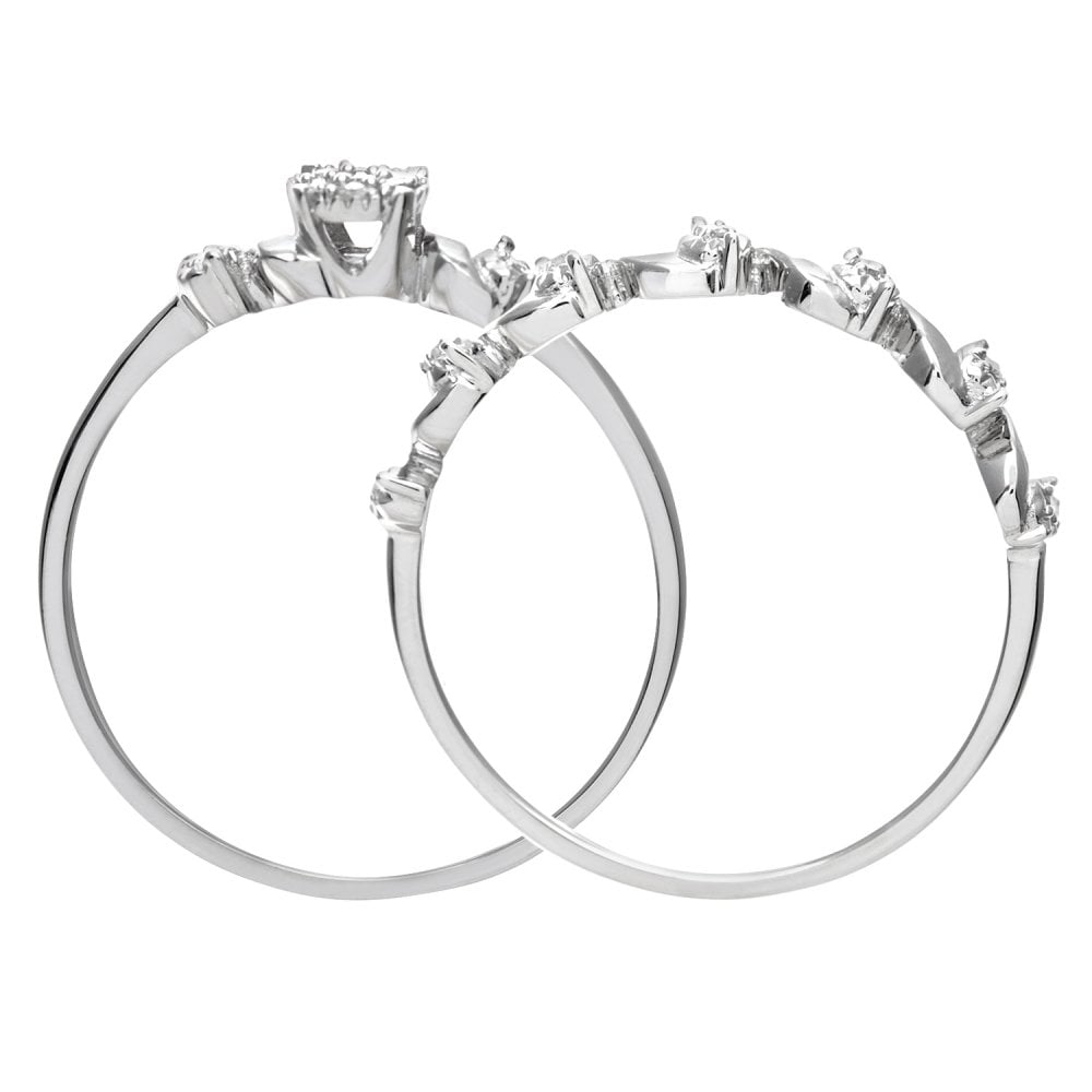 SPARKLD 9ct White Gold Diamond Bridal Ring Set