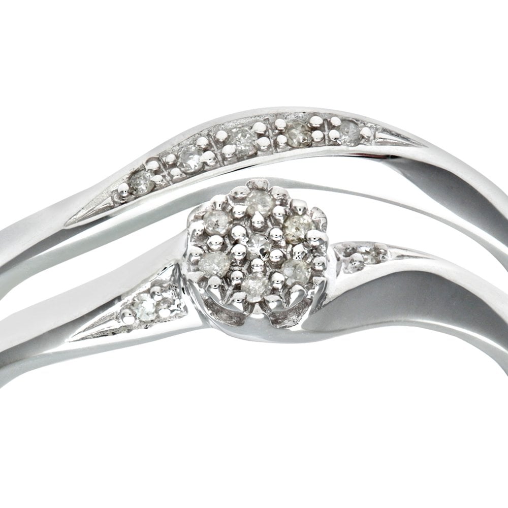 SPARKLD 9ct White Gold 0.07ct Diamond Bridal Set Cluster Ring