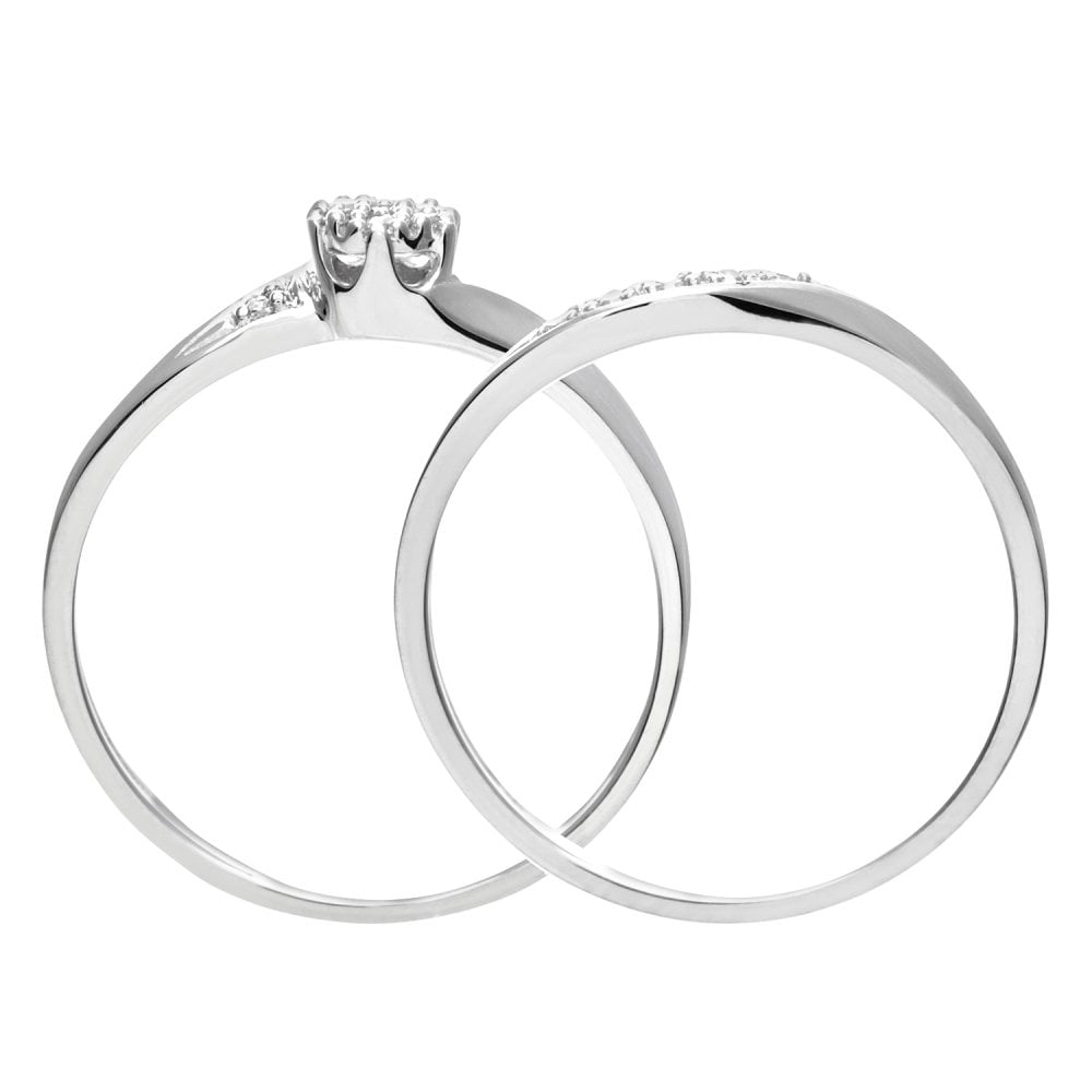 SPARKLD 9ct White Gold 0.07ct Diamond Bridal Set Cluster Ring