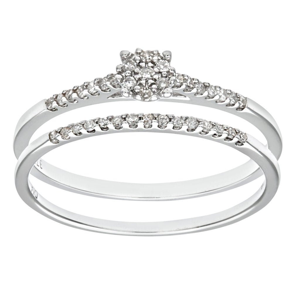 SPARKLD 9ct White Gold Diamond Bridal Ring Set