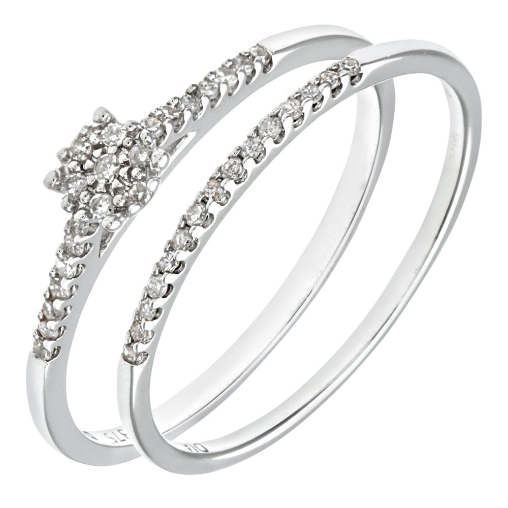 SPARKLD 9ct White Gold Diamond Bridal Ring Set