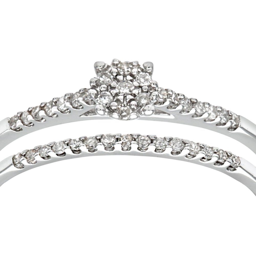 SPARKLD 9ct White Gold Diamond Bridal Ring Set
