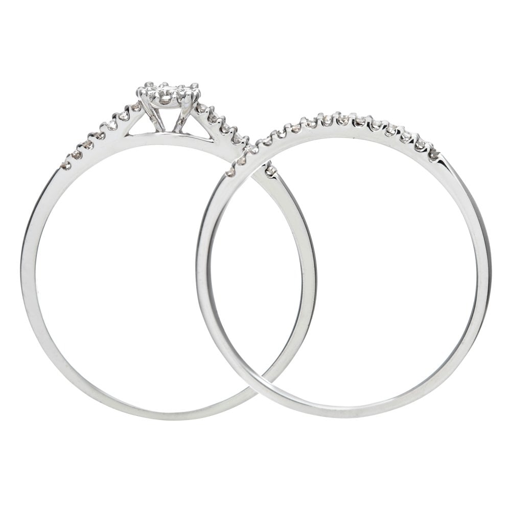 SPARKLD 9ct White Gold Diamond Bridal Ring Set