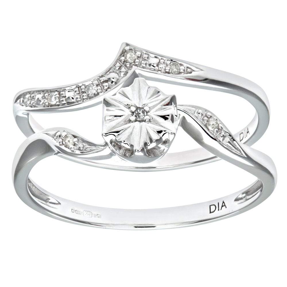 SPARKLD 9ct White Gold 0.16ct Diamond Bridal Set Ring