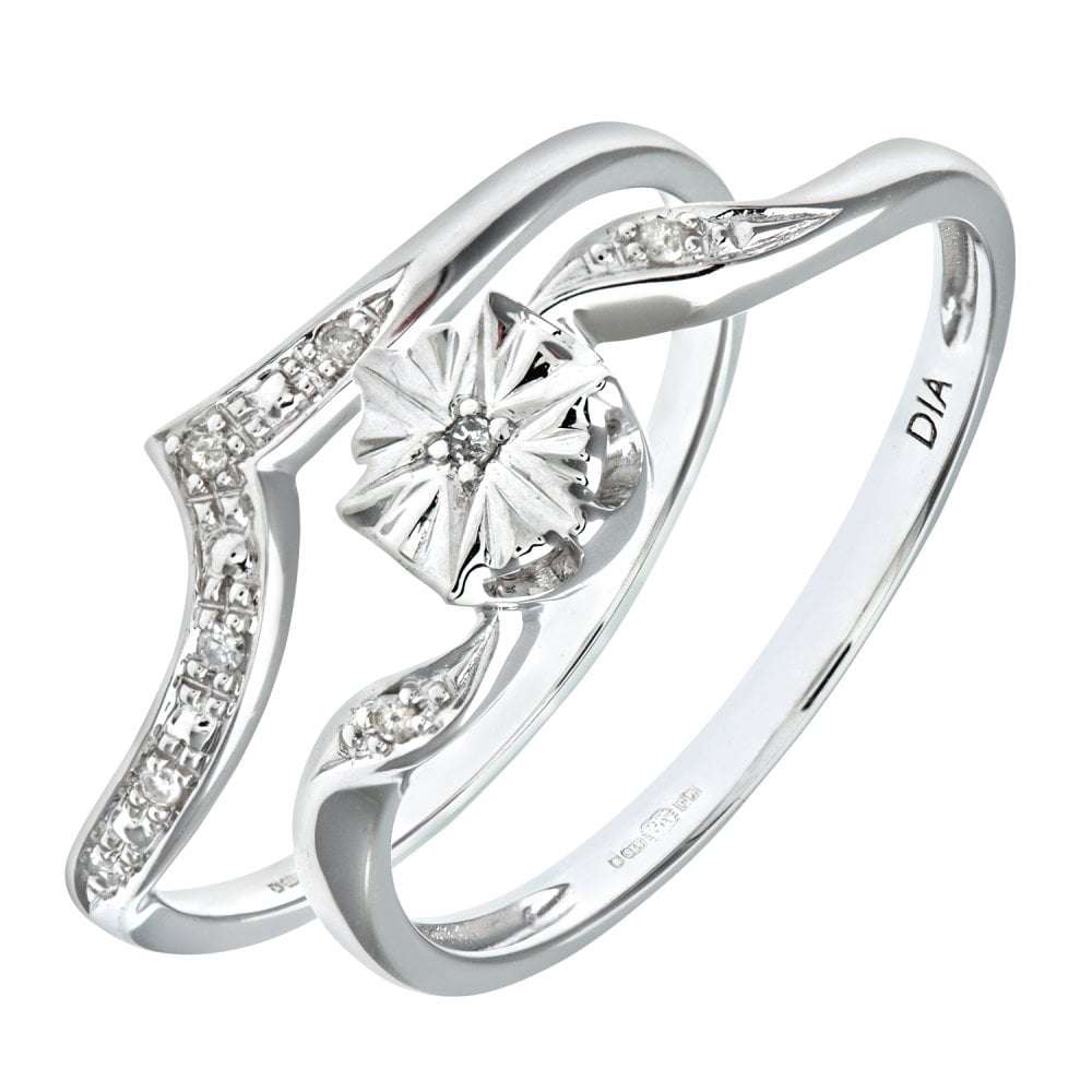 SPARKLD 9ct White Gold 0.16ct Diamond Bridal Set Ring