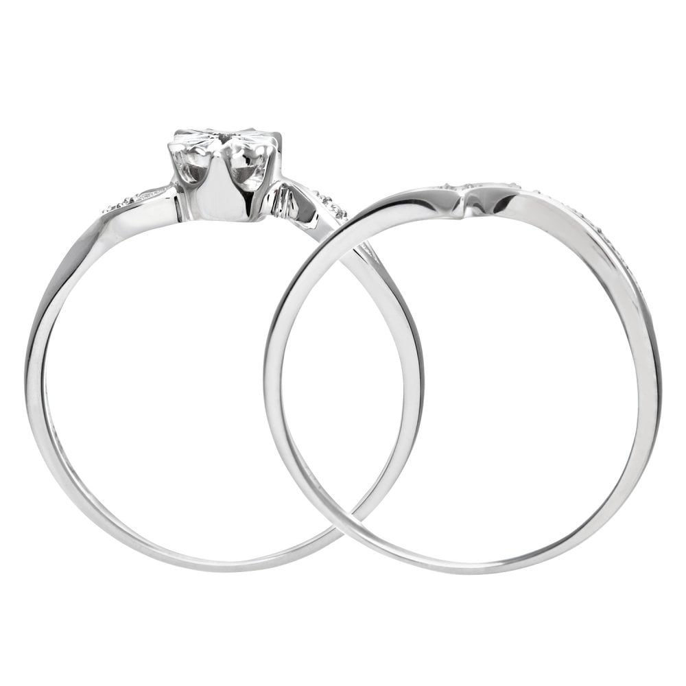 SPARKLD 9ct White Gold 0.16ct Diamond Bridal Set Ring