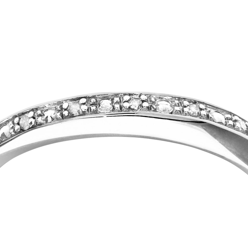 SPARKLD 9ct White Gold Diamond Pave Set Crossover Effect Half Eternity Ring