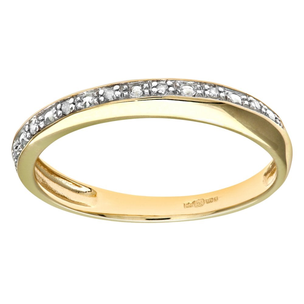 SPARKLD 9ct Yellow Gold Diamond Pave Set Crossover Effect Half Eternity Ring