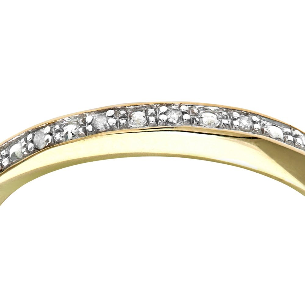 SPARKLD 9ct Yellow Gold Diamond Pave Set Crossover Effect Half Eternity Ring