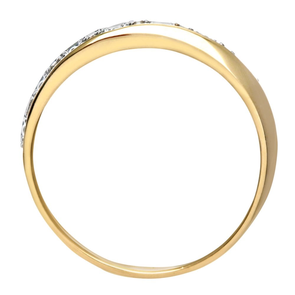 SPARKLD 9ct Yellow Gold Diamond Pave Set Crossover Effect Half Eternity Ring