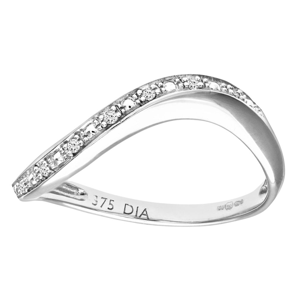 SPARKLD 9ct White Gold Pave Set Diamond Wave Half Eternity Ring