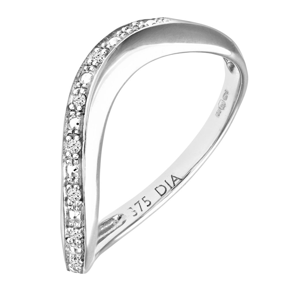 SPARKLD 9ct White Gold Pave Set Diamond Wave Half Eternity Ring