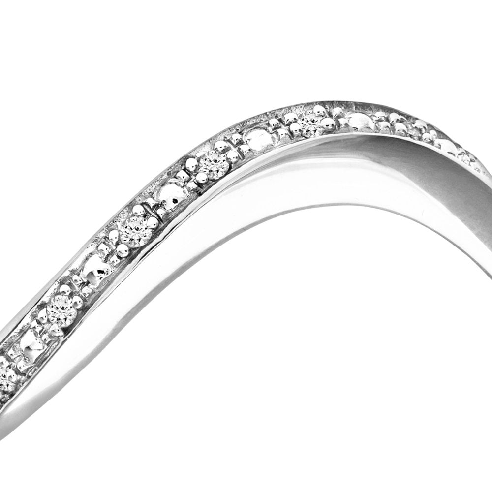 SPARKLD 9ct White Gold Pave Set Diamond Wave Half Eternity Ring
