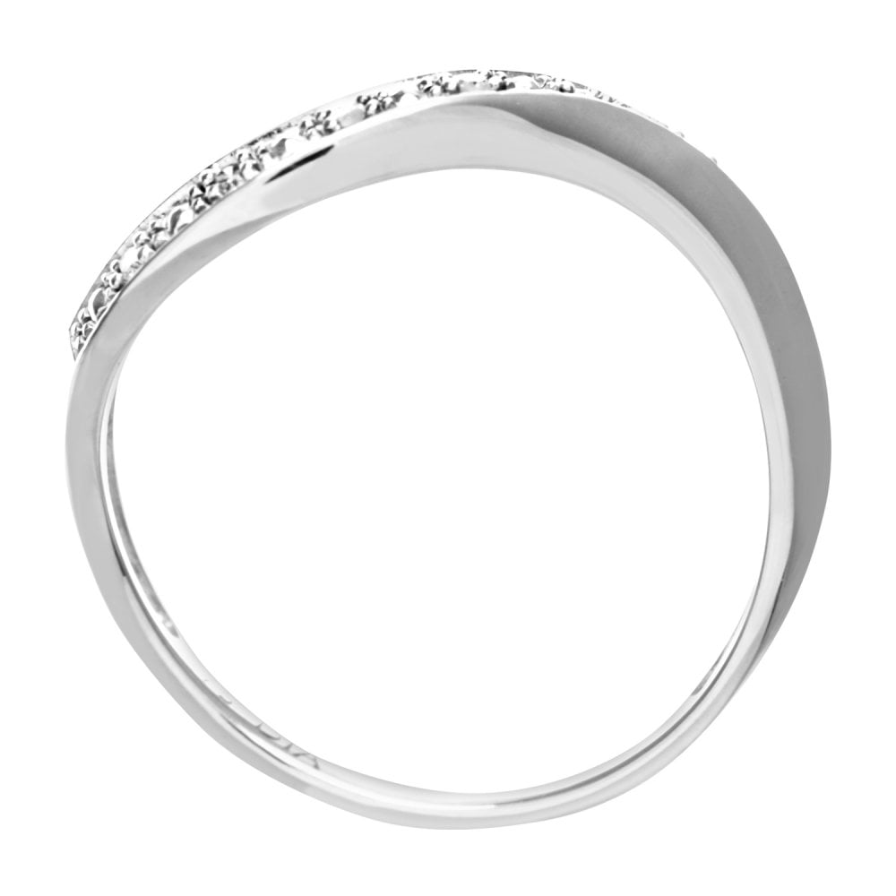 SPARKLD 9ct White Gold Pave Set Diamond Wave Half Eternity Ring