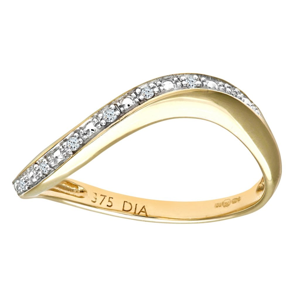SPARKLD 9ct Yellow Gold Pave Set Diamond Wave Half Eternity Ring