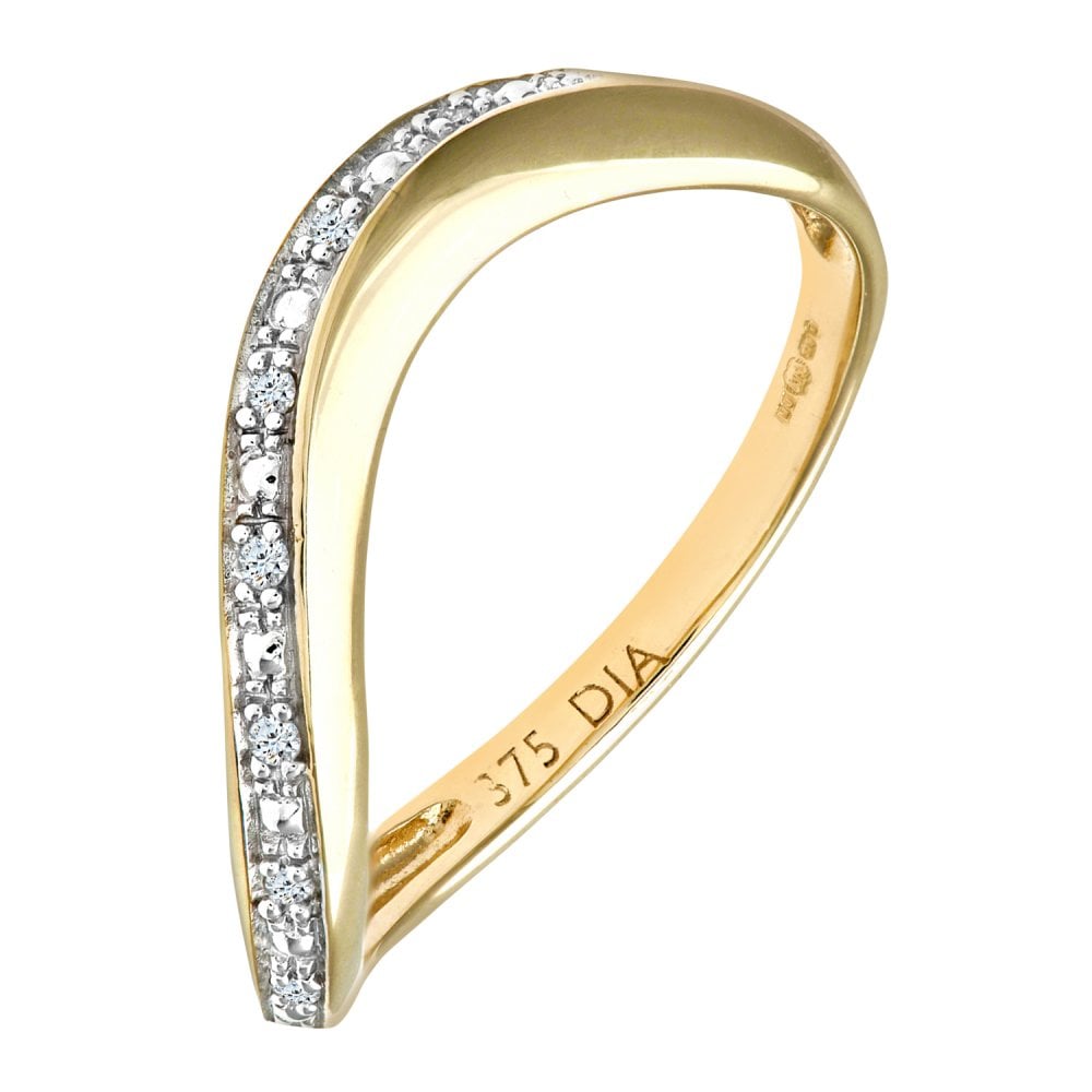 SPARKLD 9ct Yellow Gold Pave Set Diamond Wave Half Eternity Ring