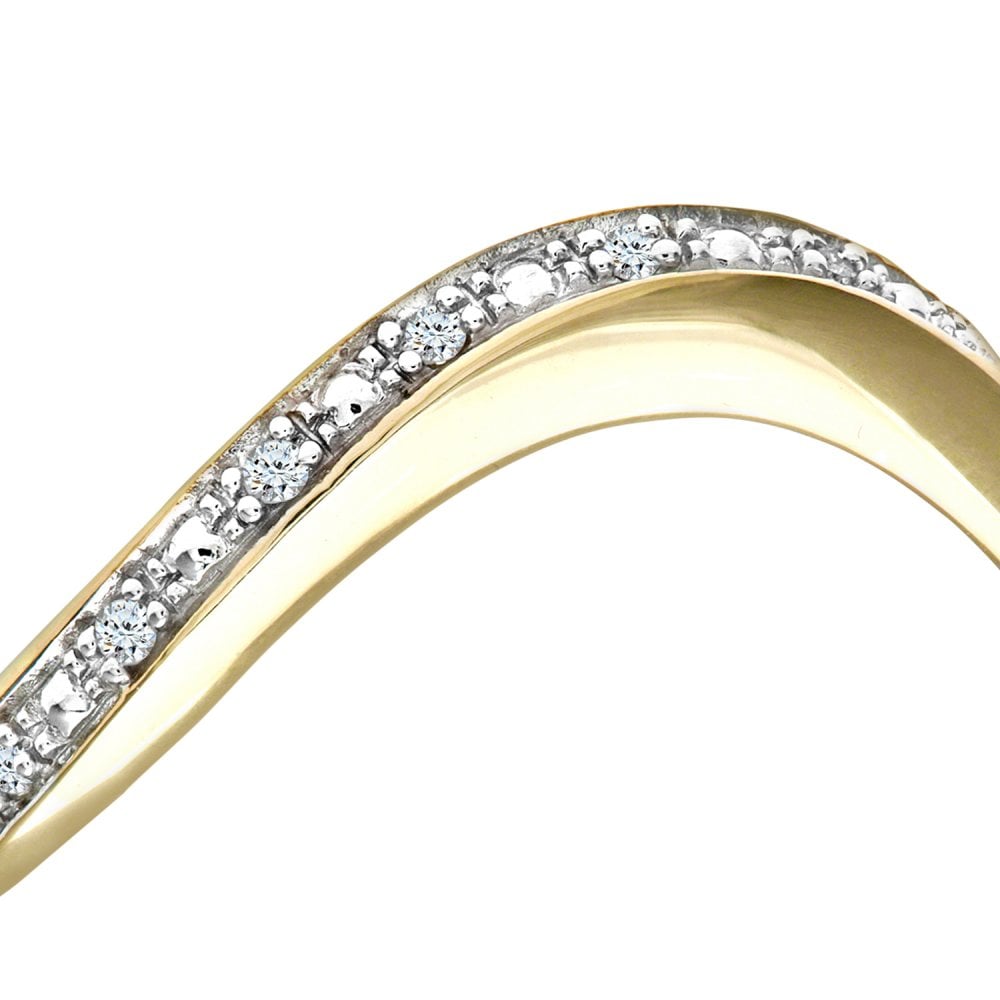 SPARKLD 9ct Yellow Gold Pave Set Diamond Wave Half Eternity Ring