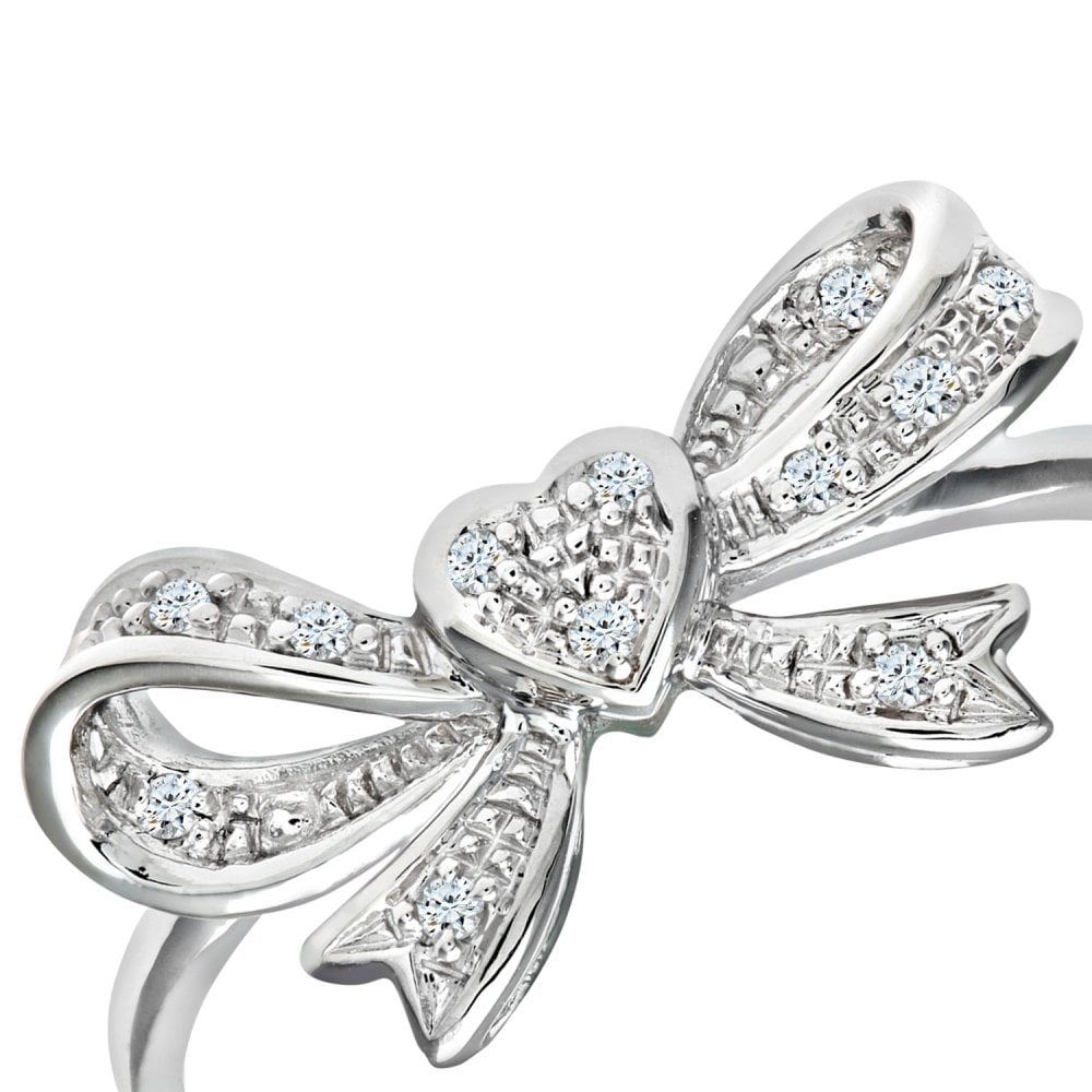 SPARKLD 9ct White Gold Diamond Heart Bow Tie Ring