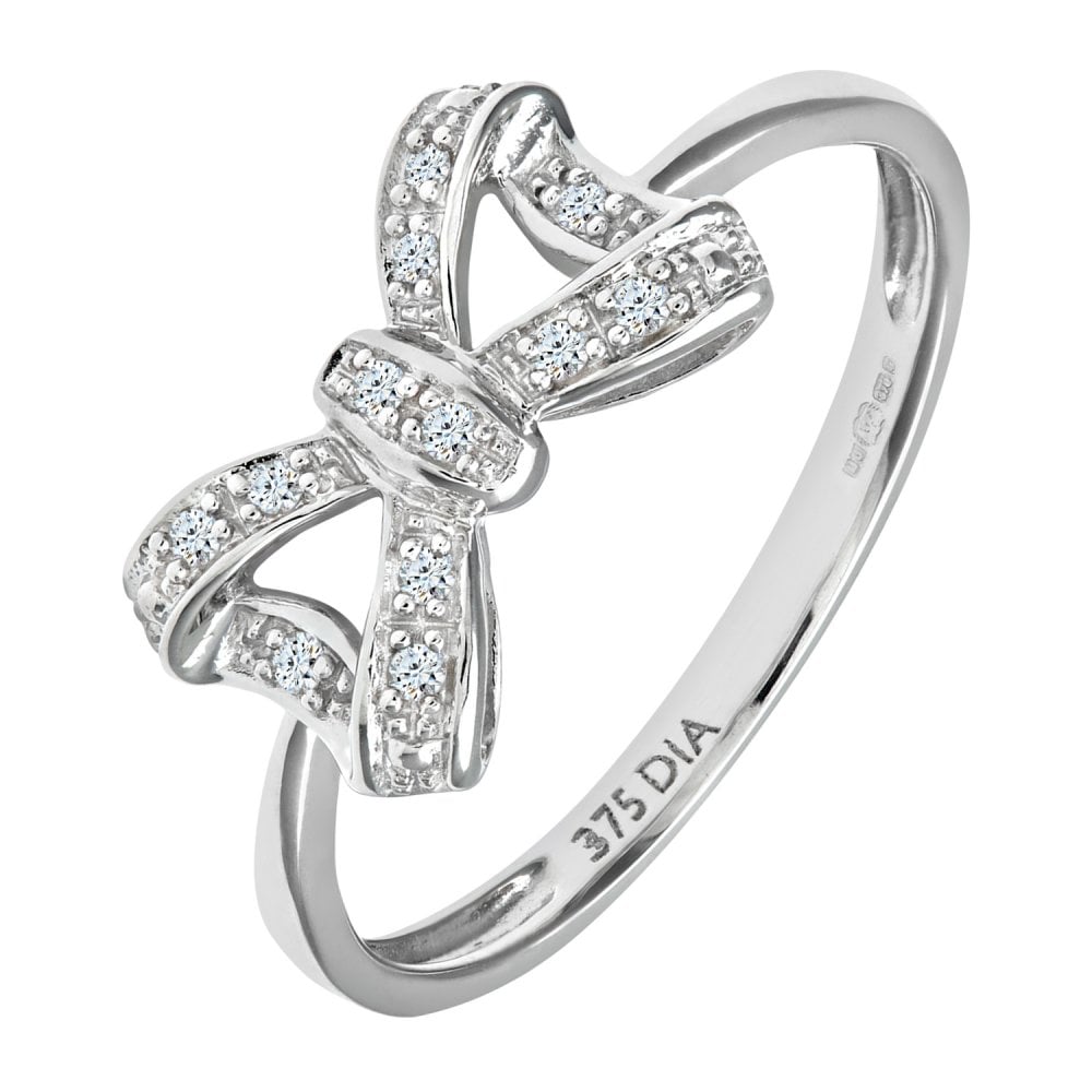 SPARKLD 9 ct White Gold Diamond Bow Ring
