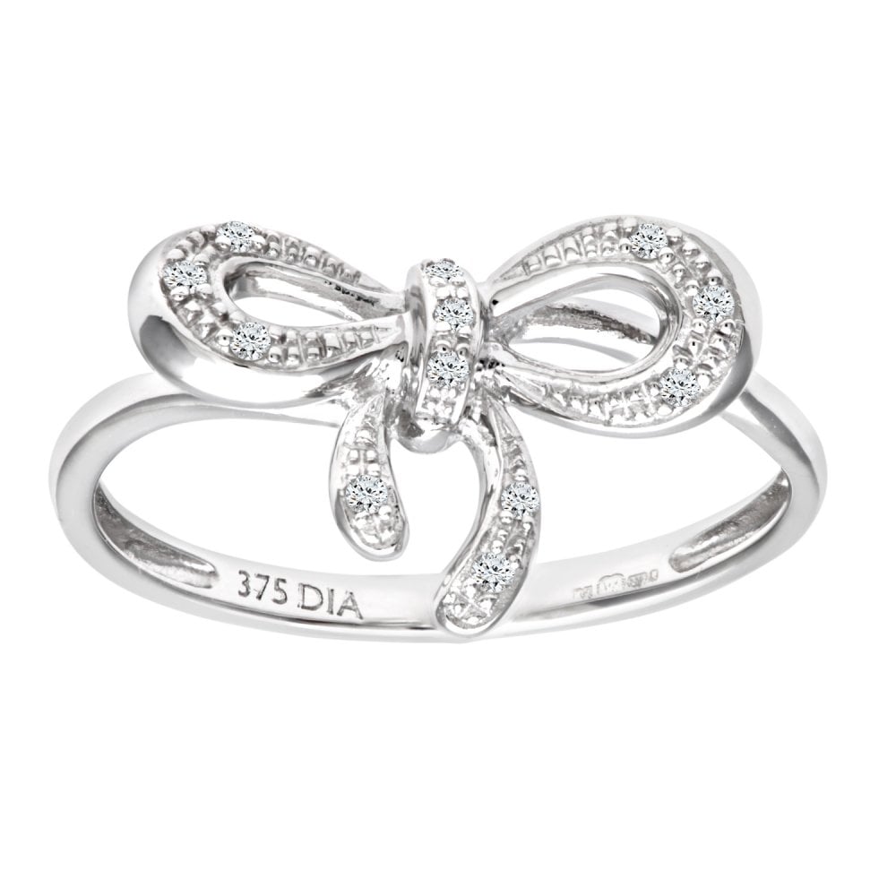 SPARKLD 9ct White Gold 0.05ct Diamond Bow Ring