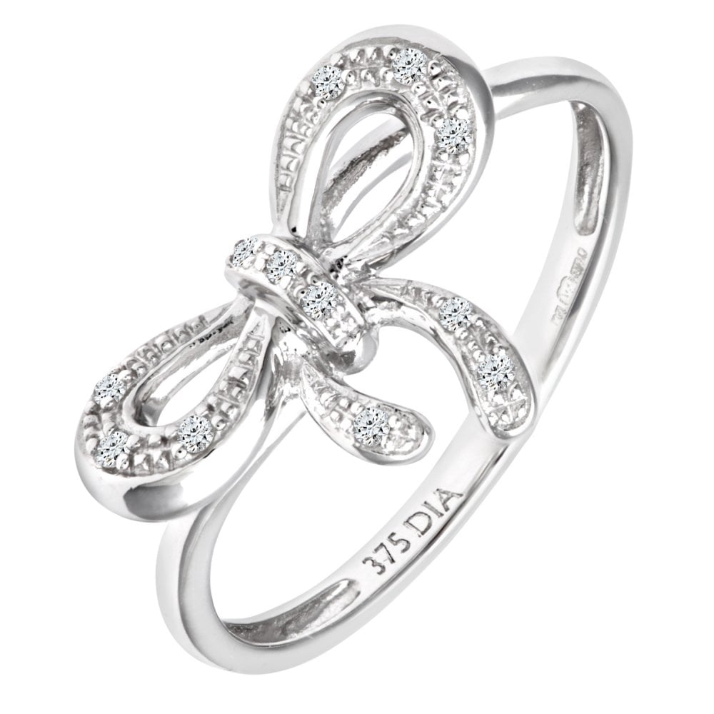 SPARKLD 9ct White Gold 0.05ct Diamond Bow Ring