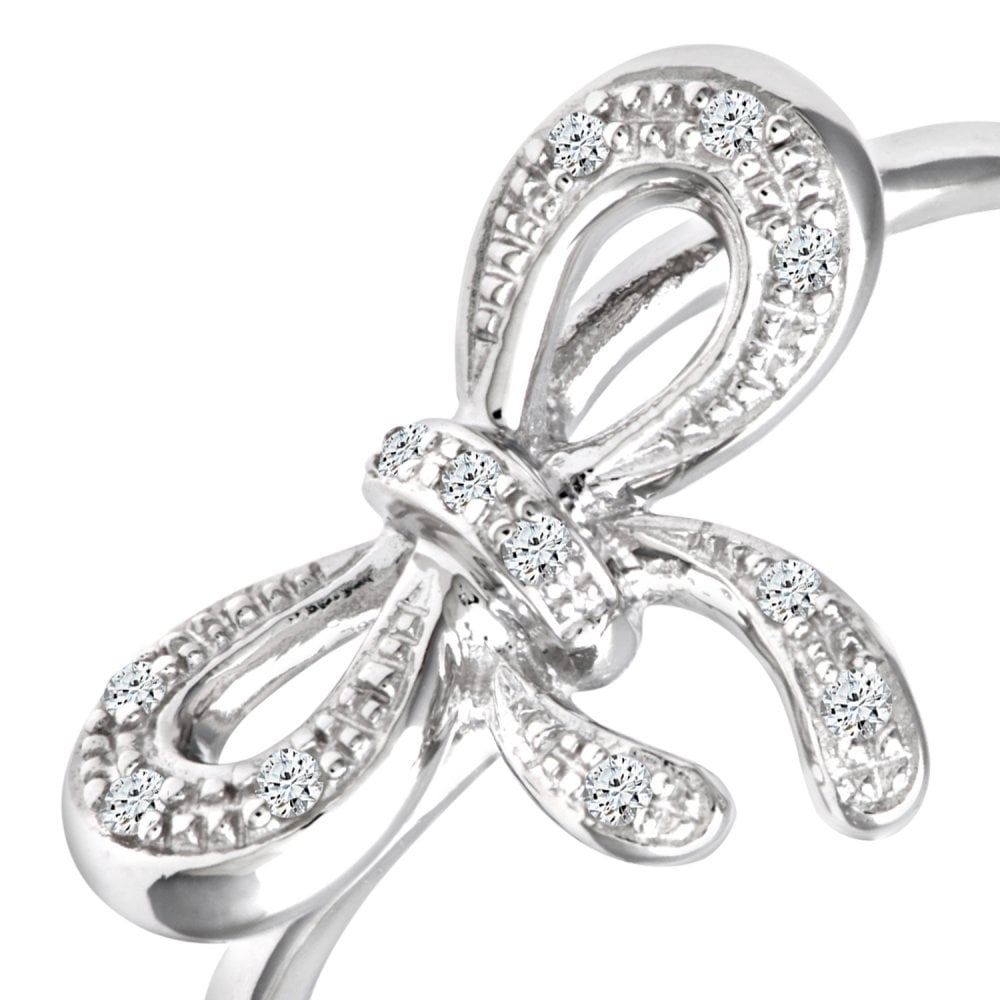 SPARKLD 9ct White Gold 0.05ct Diamond Bow Ring