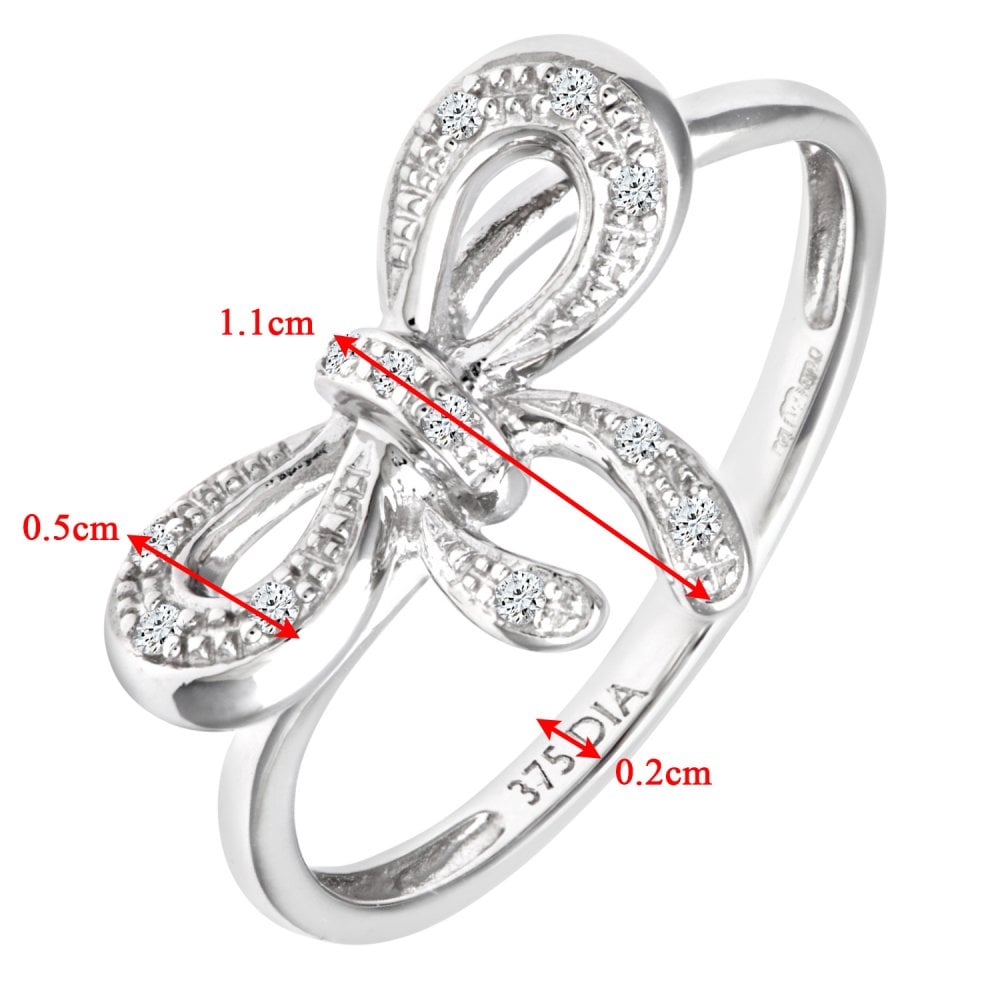SPARKLD 9ct White Gold 0.05ct Diamond Bow Ring
