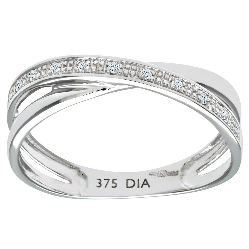 SPARKLD 9ct White Gold Diamond Crossover Ring