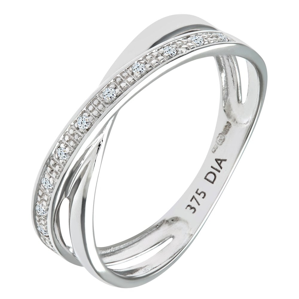 SPARKLD 9ct White Gold Diamond Crossover Ring