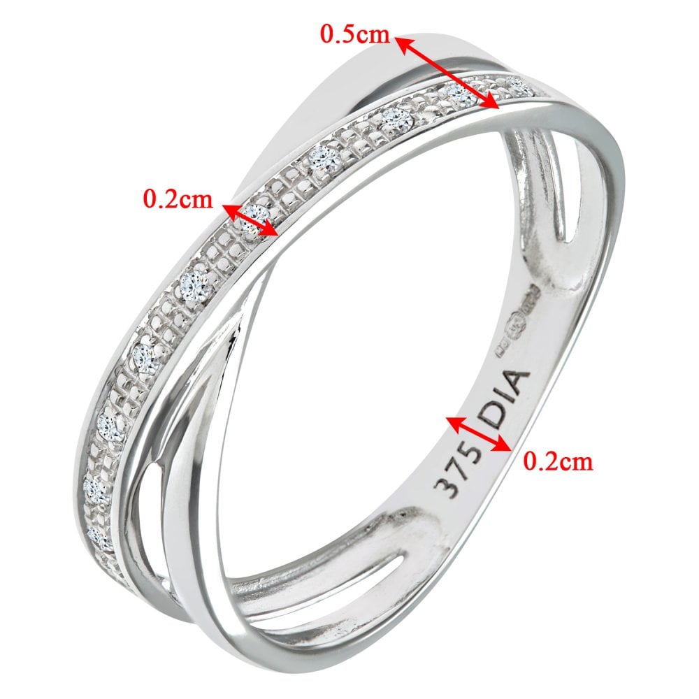 SPARKLD 9ct White Gold Diamond Crossover Ring