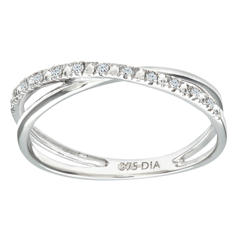 SPARKLD 9ct White Gold 0.05ct Diamond Crossover Ring