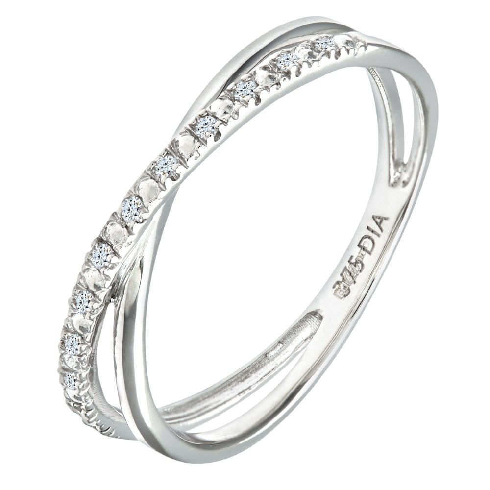 SPARKLD 9ct White Gold 0.05ct Diamond Crossover Ring