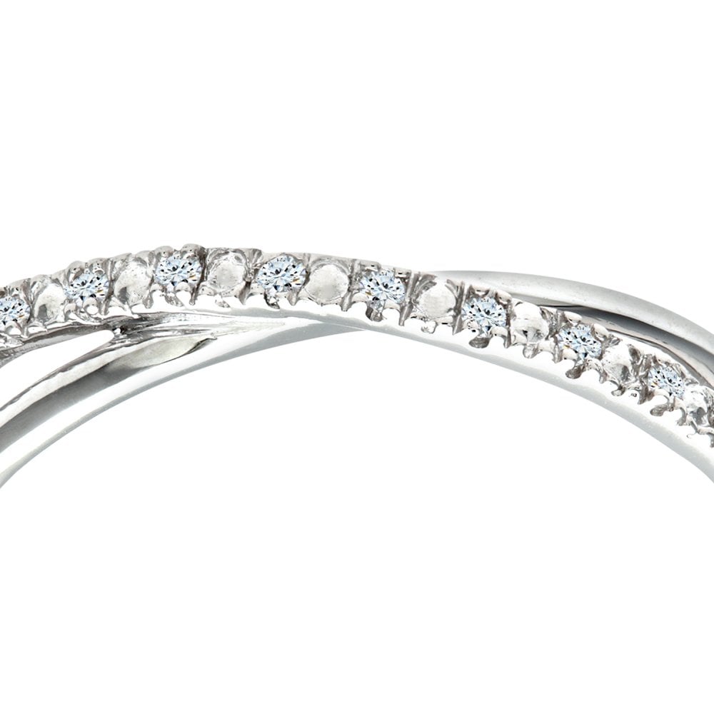 SPARKLD 9ct White Gold 0.05ct Diamond Crossover Ring