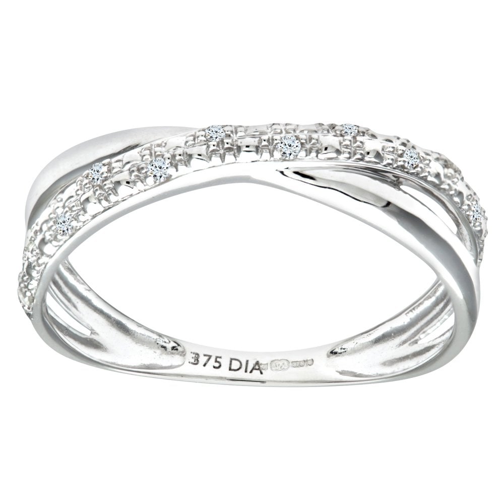 SPARKLD 9ct White Gold 0.05ct Diamond Kiss Ring