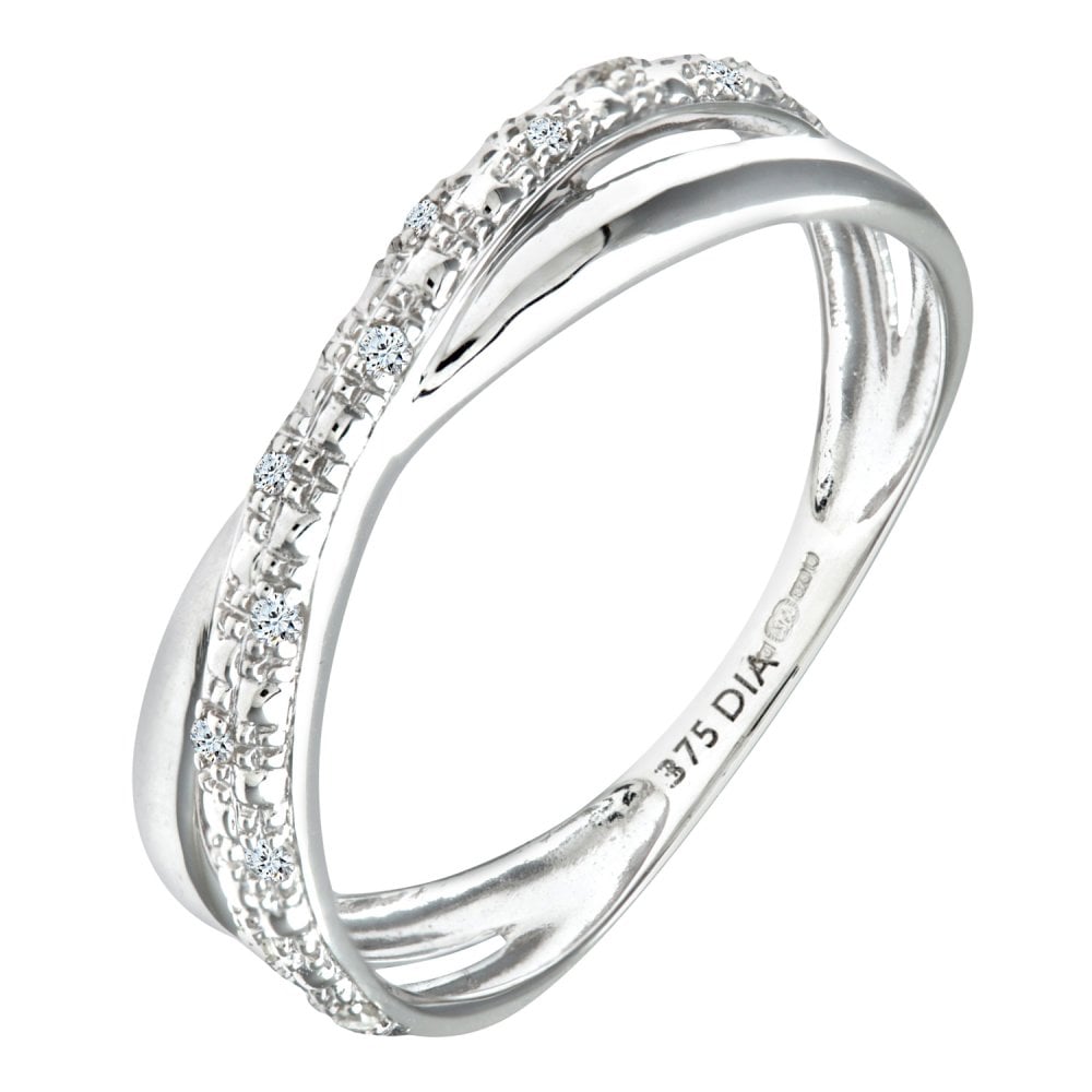 SPARKLD 9ct White Gold 0.05ct Diamond Kiss Ring
