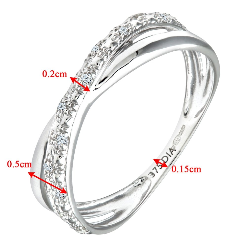 SPARKLD 9ct White Gold 0.05ct Diamond Kiss Ring