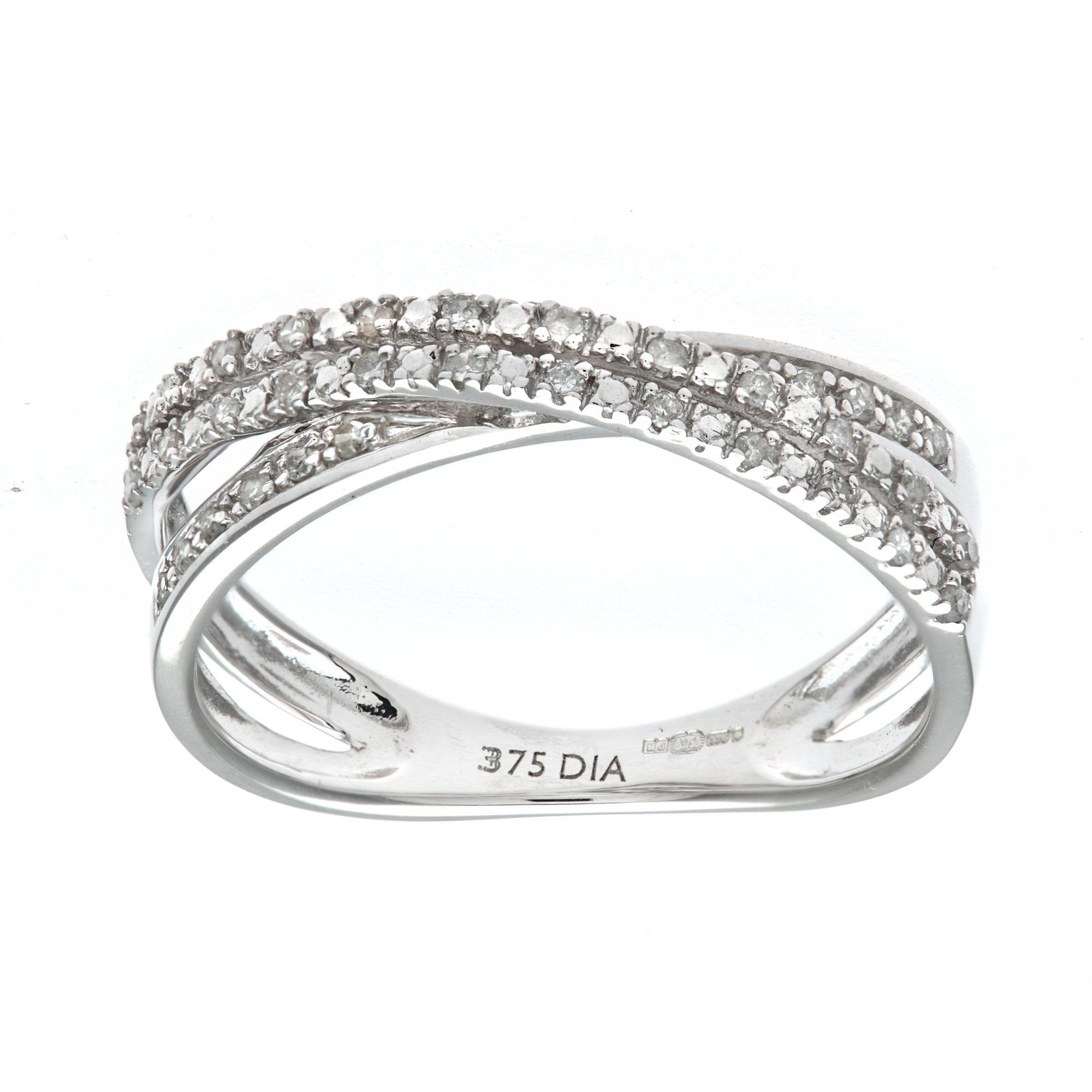 SPARKLD 9ct White Gold 0.15ct 2-Row Diamond Crossover Ring